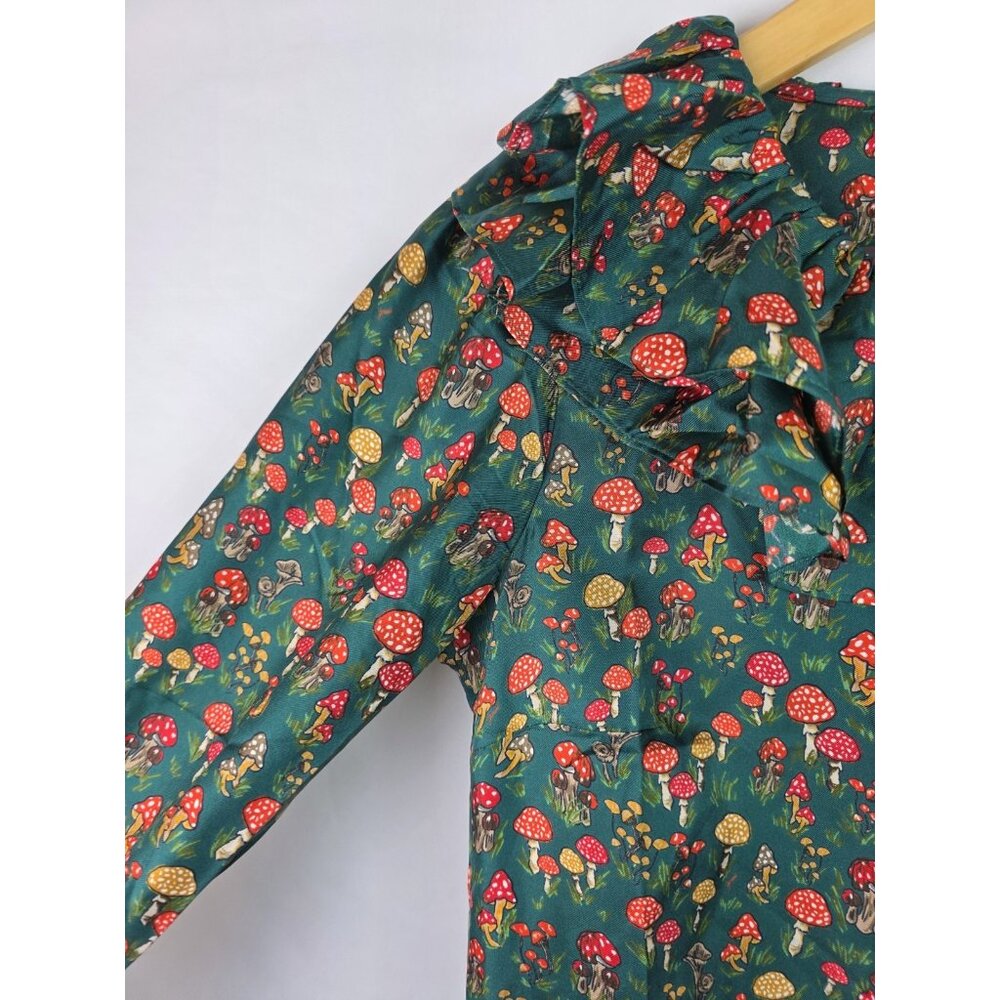 J.Crew Collection Women's Shirt Size XXS Green Mushroom Silk Long Sleeve Blouse - Picture 6 of 12